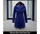 Womens Blue Check Hood Coat